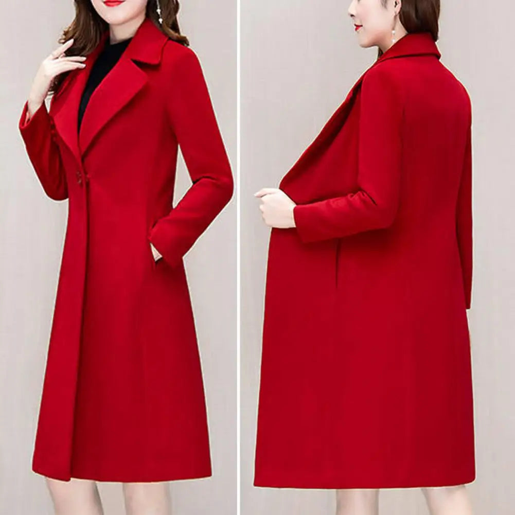 Autumn and Winter Korean Version Woolen Coat Women's Medium Long Knee Down Waist Suit Collar Wool Coat