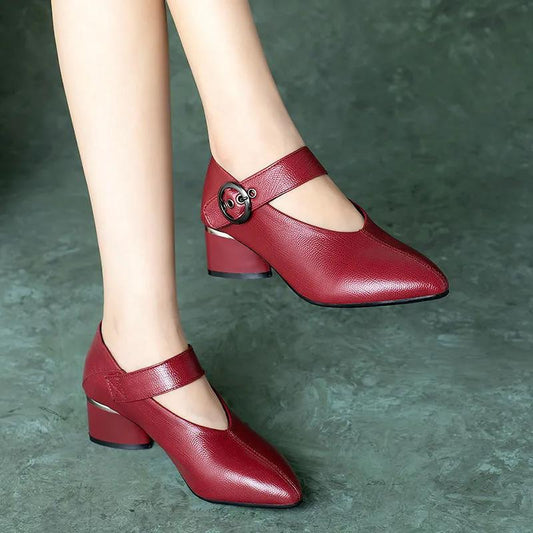 Women Pointed Toe Leather Office Shoes